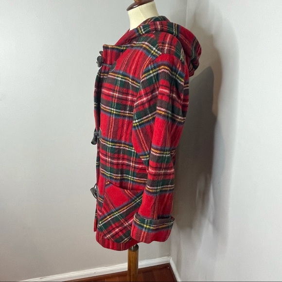 Vintage Eddie Bauer‎ Red Plaid Wool Coat w/ Toggles - Picture 2 of 5